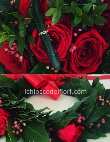 Coordinato coroncina con rose stabilizzate + bouquet