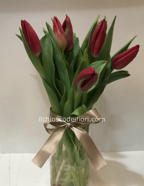 Vaso  vetro con tulipani